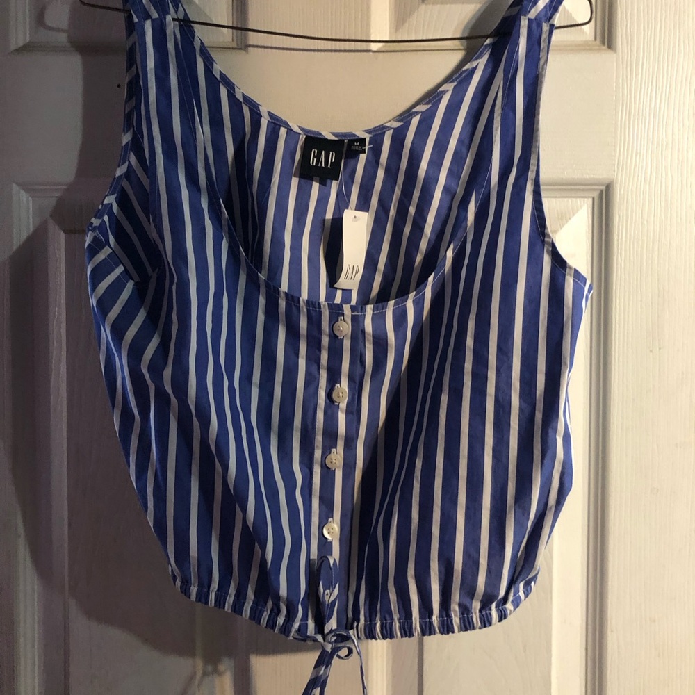 GAP Blue and White Vertical Stripe Tie-Hem Camisole 4
